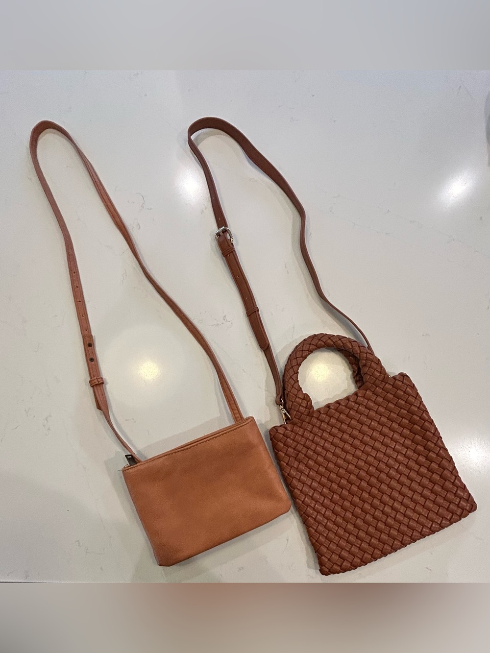 Women's Tan (1) non-Leather handbag. Brown (1) non-leather woven handbag.